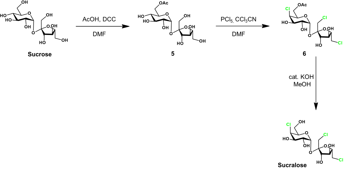 Sucralose chemical synthesis selective chlorination
